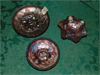 (3) Pieces of Purple Carnival Glass