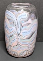 Signed & dated 1991 pink & blue swirl art glass