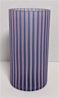 7.5" pink & blue striped art glass, straight-side