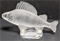 Signed crystal Lalique perch fish figurine, 6.25"