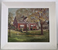 Signed Edna Quear "Little Red House" Oil