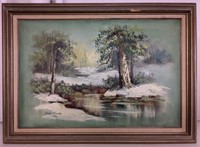 Signed Herb Parnall Landscape Oil Painting, frame