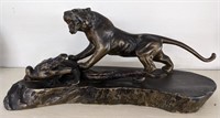Bronze Painted Chalkware Statue of Tiger &