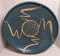 20" Blue Studio Pottery Plate, circular center