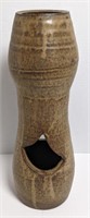 14" Signed Studio Pottery Vase w/ 2 Cutouts,