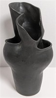 13" Signed Studio Pottery Gray Abstract Vase,