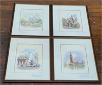 Framed Asterio Pascolini 4 Prints Watercolors by