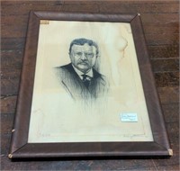Framed Teddy Roosevel engraving 20.5"x16"