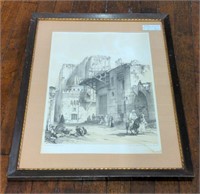 Stone Lithograph print framed and matted