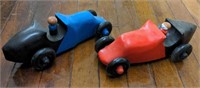 Pair of carved wooden derby cars approximately