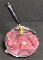 Glass Paperweight St. Clair Pink Flower 3"