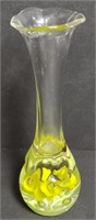 Glass Paperweight Vase Yellow Flowers 7.5"