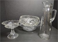 Lot Glassware Pitcher Compote Candy Bowl Footed