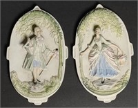 Bisque Wall Plaques Victorian Couple Occupied