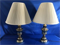 PAIR OF 29 INCH HEAVY BRASS LAMPS.  MATCHING