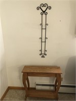 31X11X30 INCH OAK TABLE AND 45 INCH WROUGHT IRON