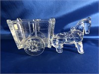 HANDBLOWN HORSE PULLING A WAGON. MADE IN MEXICO