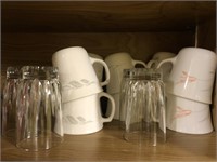10 - CORNING COFFEE CUPS AND 4 JUICE GLASSES