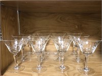 12- FINE CRYSTAL WINE GLASSES. REALLY NICE ETCHING