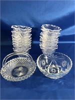 5 INCH CRYSTAL BERRY BOWL AND CUT GLASS BASKET