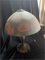 Art Glass Lamp Cast Base FloralTable Lamp