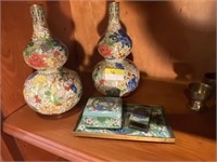 CLOISONNE VASES, BOX, TRAY ETC. 20TH