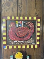Framed Painted Chicken - signed Scott 17