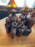 Assorted Vintage Amber Glass Bottles
