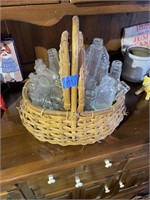 Basket of Vintage Glass Bottles
