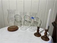 Assorted Candle Holders and Glass Hurricane