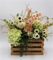Wooden Box w/ Artificial Flowers