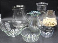 Variety Glass Bowls, Pitcher & Candle Holder