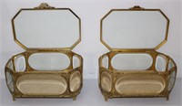 vintage pair large gold gilt jewelry caskets