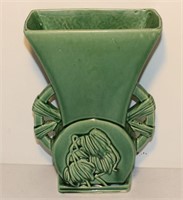 McCoy Pottery 1950 Green Vase Wagon Wheel Handles