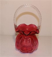 small blown glass cranberry basket