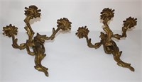 vintage pair cast brass French Rococo wall sconces