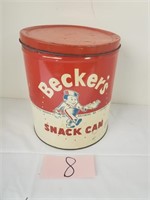 Becker's Tin Snack Can Advertising