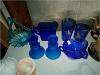 group cobalt blue & other blue glassware