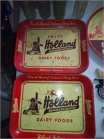 3 vintage Holland Dairy metal trays