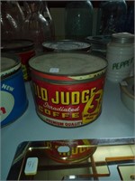 old metal Old Judge coffee tin
