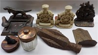 Misc. Lot: Bookends, Pipe Holder, Lamp Piece