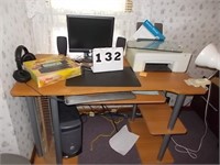 DELL COMPUTER and desk with contents
