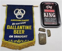 Ballentine Beer Pennant, Blatz Match Safe (As-Is)