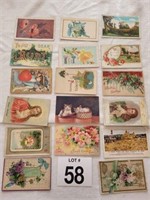 17 postcards, some with 1 and 2 cent stamps.