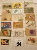 17 antique postcards  some with stamps.