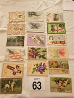 17 antique postcards and card
