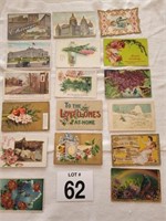 17 antique postcards.   Some with stumps.
