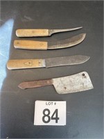4 Butcher Knives (skinning knife is true edge