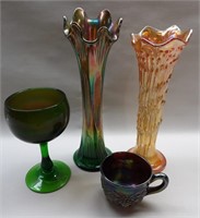 Carnival Glass Vases & Cup