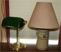 Lot #2372 - Brass desk lamp with emerald shade